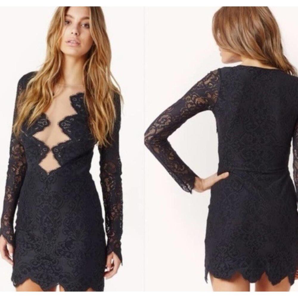 For Love & Lemons Womens Noir Lace Mini Dress XSmall Illusion Witchy Bodycon - Picture 2 of 11